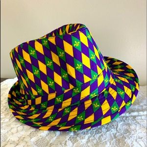 Cloth Fedora. mardi gras print. So cute.